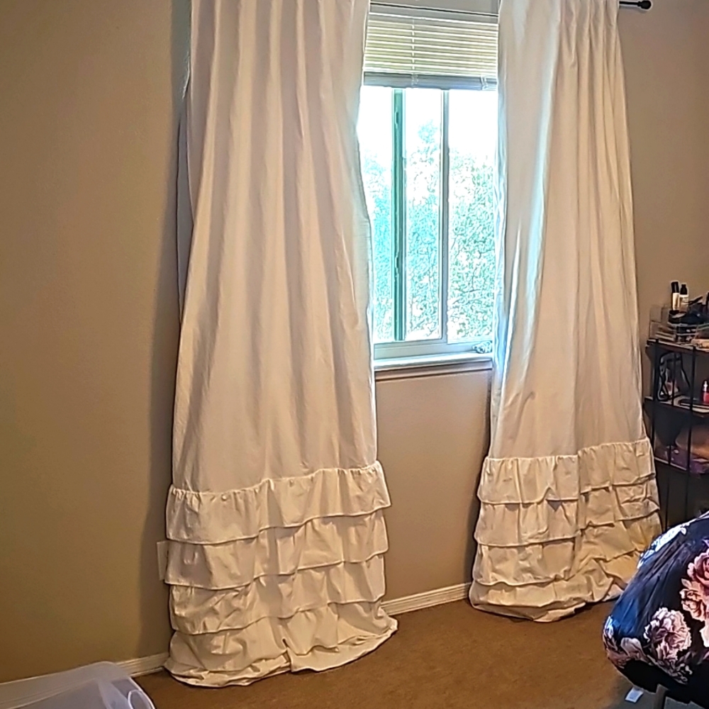 Pottery Barn Evelyn Linen Blend Ruffle Bottom Blackout Curtain Panels 44"x 96"